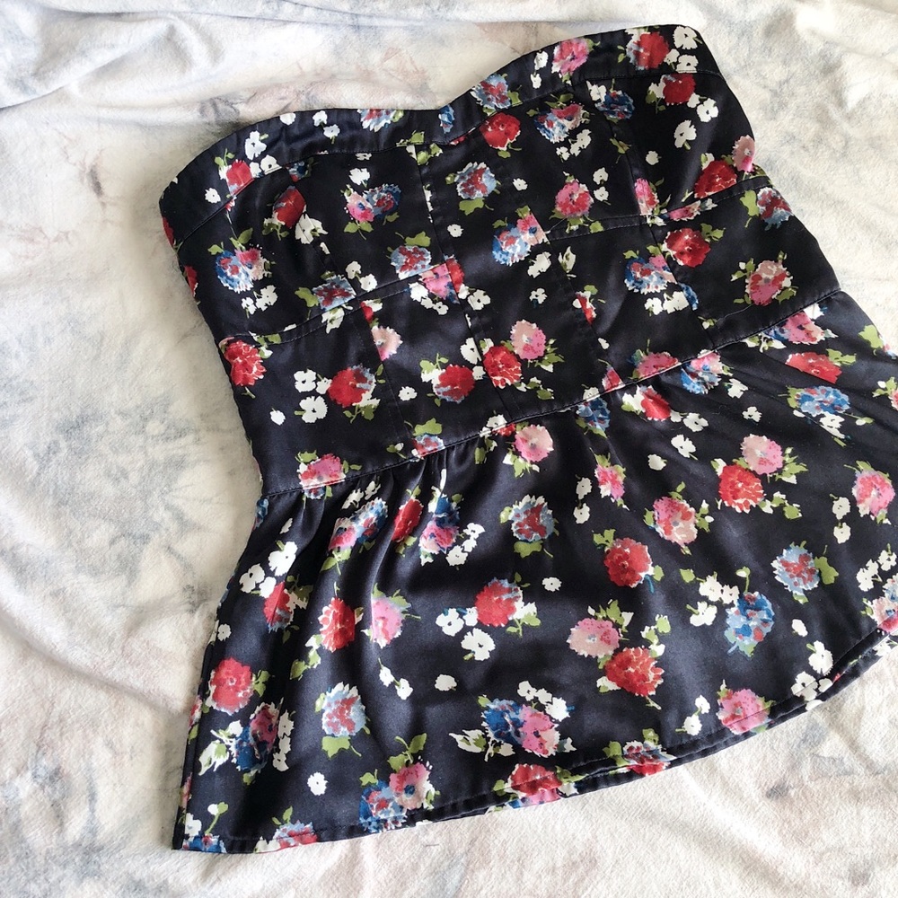 Navy Blue, Floral, AE Babydoll, Strapless Top